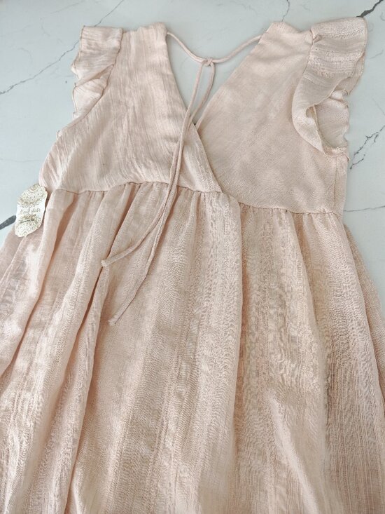 Altar’d State Blush Pink Textured Mini Dress ✨ Ruffle Sleeve Boho Babydoll Tie B - Picture 9 of 10